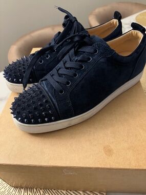 Mens Navy Blue Suede Christian Louboutin Louis Junior Spikes US 11